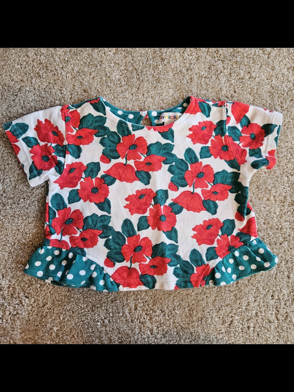 Rainbow Vintage Gymboree Red Floral Peplum Tee with Green Polka-Dot Trim